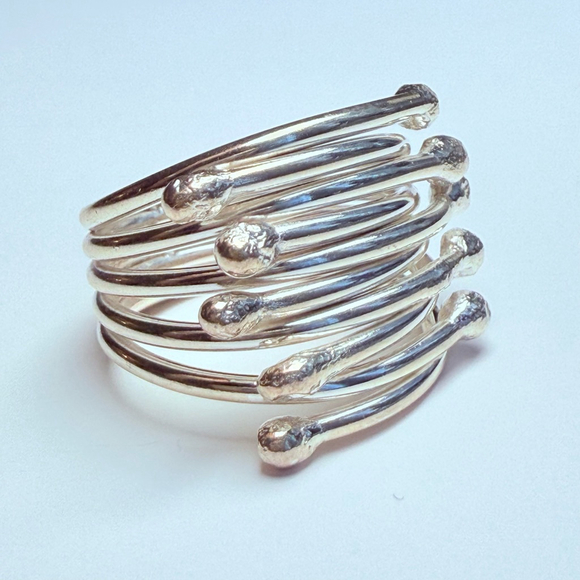 Modernist 10 Link Stack 17mm Band Sterling Silver 925 Artisan Abstract Ring - Picture 2 of 11